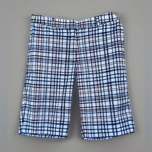 Greg Norman Womens Golf Bermuda Shorts Red/White/Blue Plaid Polyester/Spandex 6
